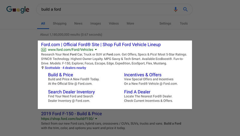 Ford Google Search Ad Example